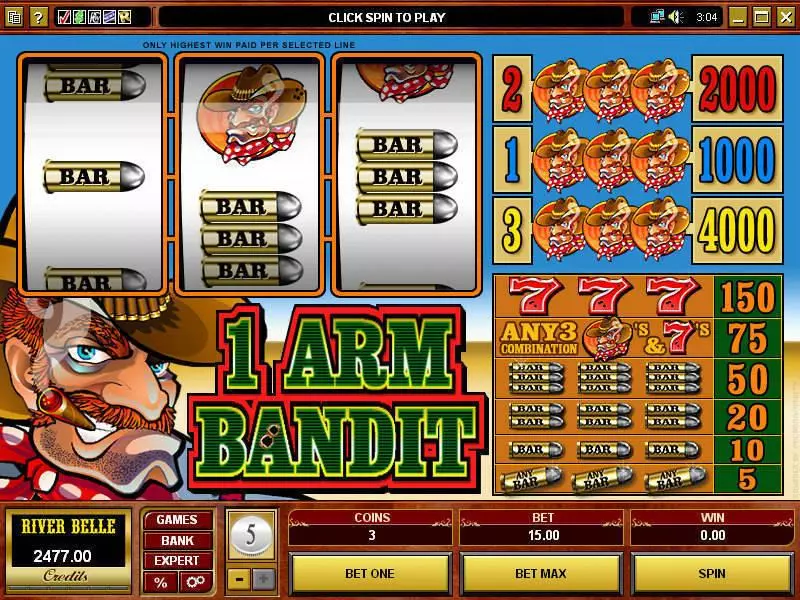 1 Arm Bandit Microgaming Slots - Main Screen Reels