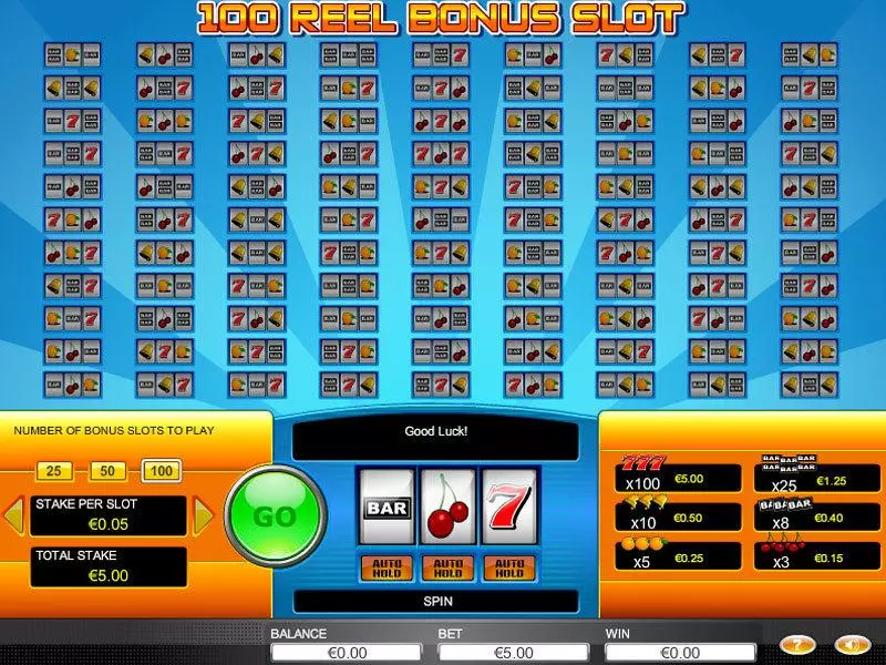 100 Reel Bonus GTECH Slots - Main Screen Reels
