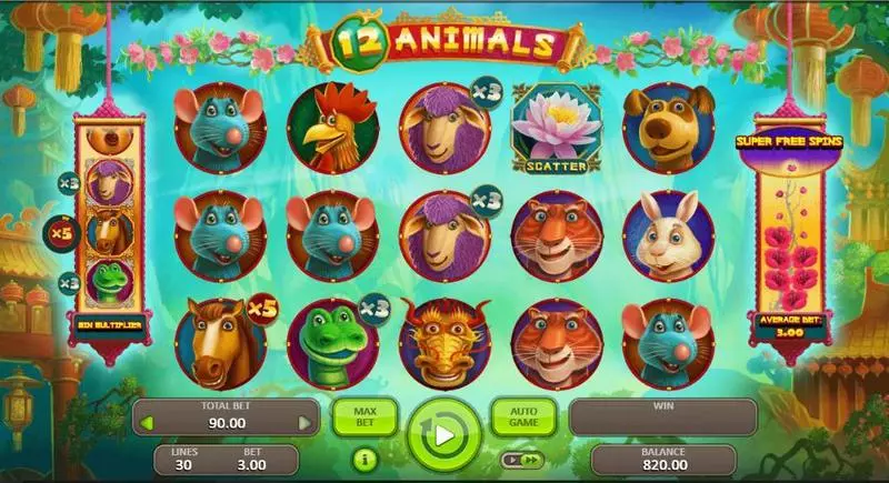 12 Animals Booongo Slots - Main Screen Reels
