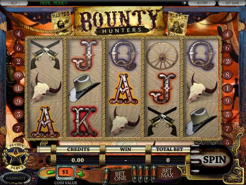 5-Reel Bounty Hunter DGS Slots - Main Screen Reels