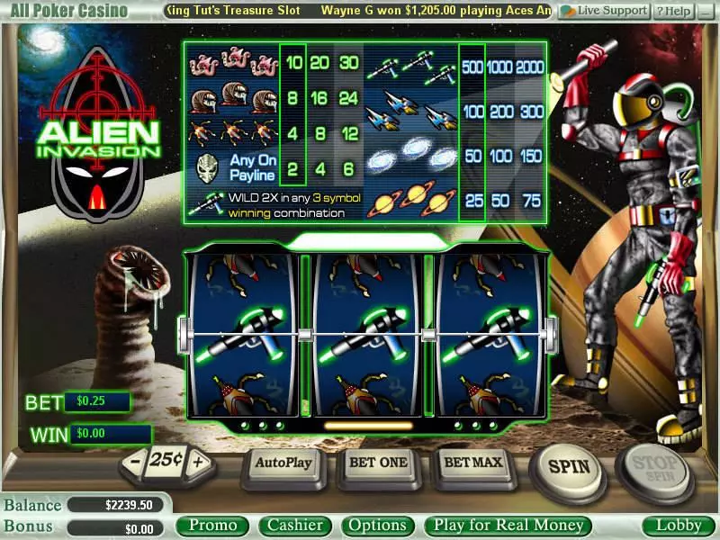 Alien Invasion WGS Technology Slots - Main Screen Reels