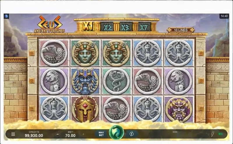 Ancient Fortunes: Zeus  Microgaming Slots - Main Screen Reels