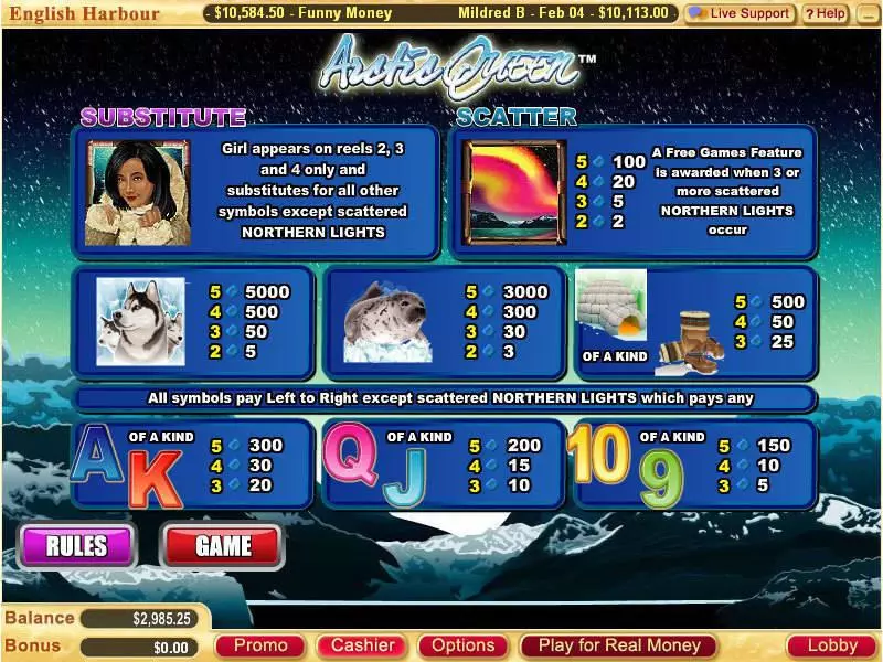 Arctic Queen Vegas Technology Slots - Info and Rules