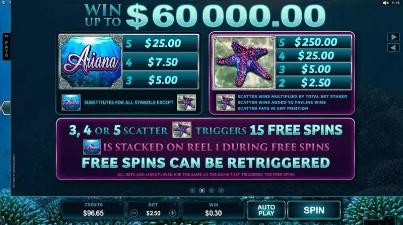 Ariana Microgaming Slots - Info and Rules
