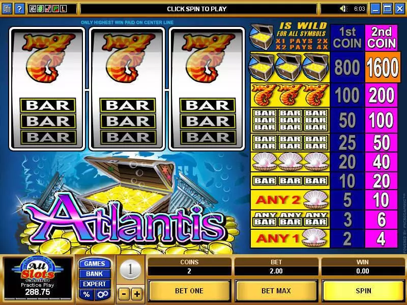 Atlantis Microgaming Slots - Main Screen Reels