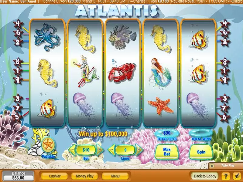 Atlantis NeoGames Slots - Main Screen Reels