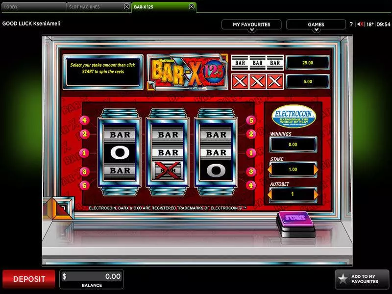 BAR-X 125 888 Slots - Main Screen Reels