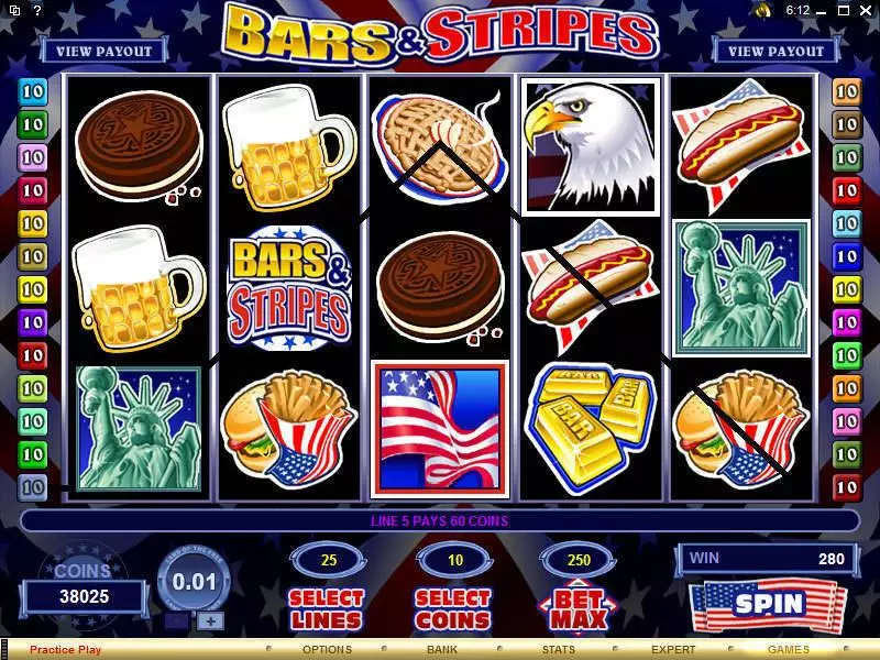 Bars and Stripes Microgaming Slots - Main Screen Reels