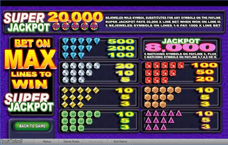 Bejeweled bwin.party Slots - Info and Rules