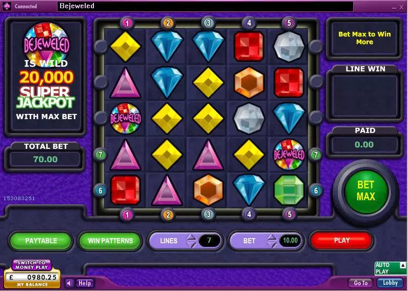 Bejeweled 888 Slots - Main Screen Reels