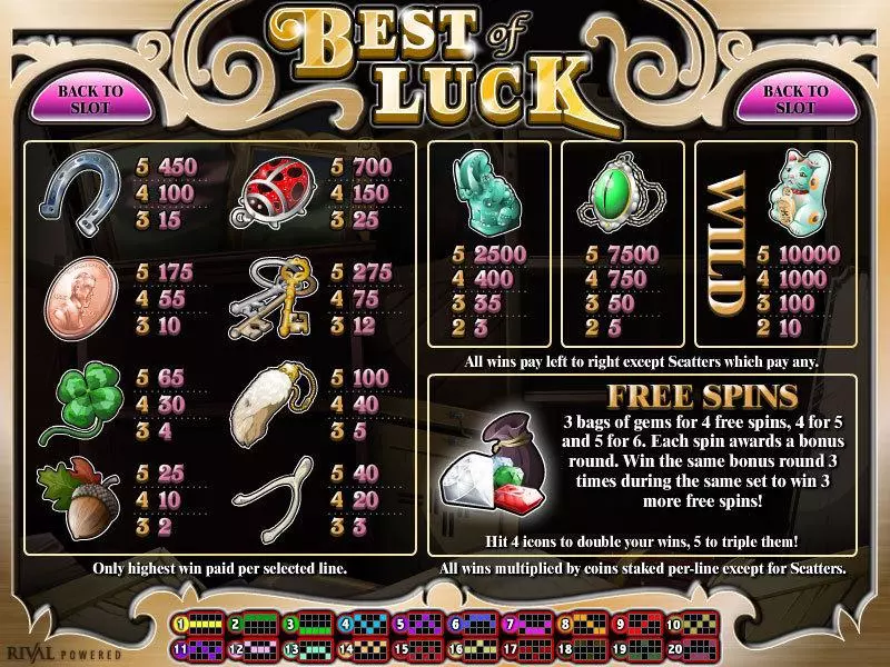 Best of Luck Rival Slots - Info and Rules