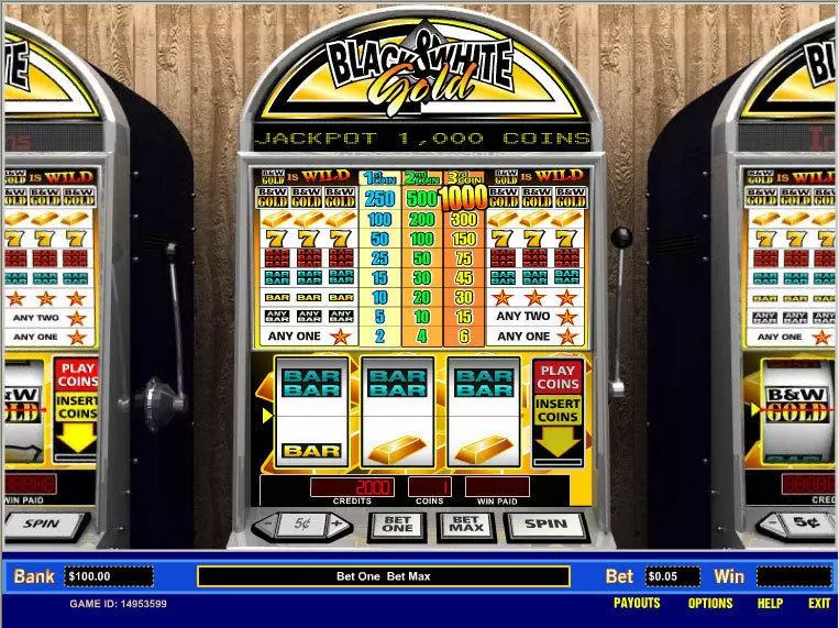 Black and White Gold 1 Line Parlay Slots - Main Screen Reels