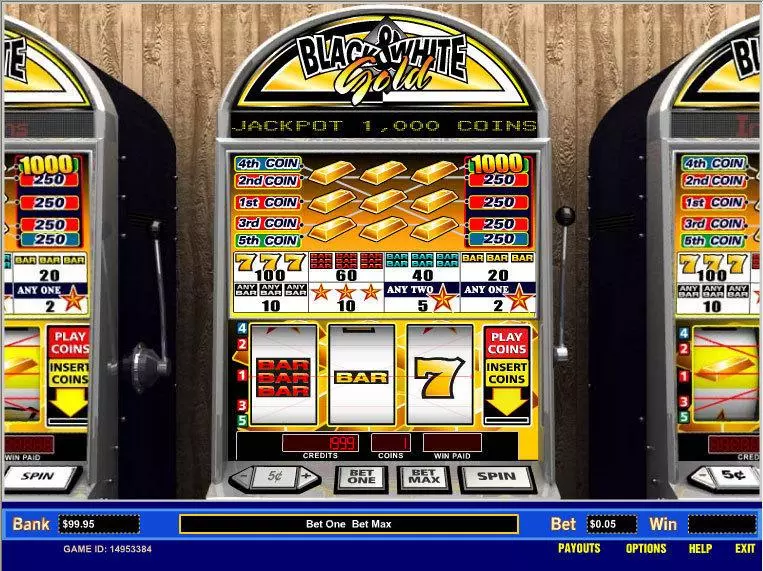 Black and White Gold 5 Line Parlay Slots - Main Screen Reels