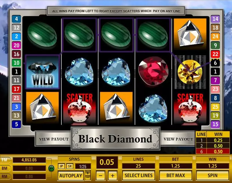 Black Diamond 25 Lines Topgame Slots - Main Screen Reels