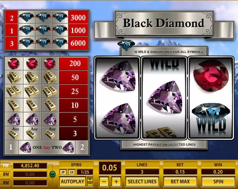 Black Diamond 3 Lines Topgame Slots - Main Screen Reels