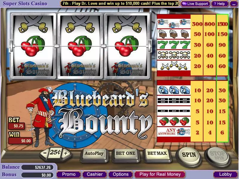 Bluebeard's Bounty Vegas Technology Slots - Main Screen Reels