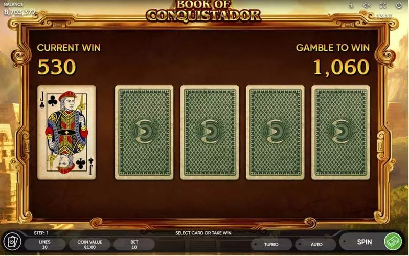 Book of Conquistador Endorphina Slots - Gamble Screen