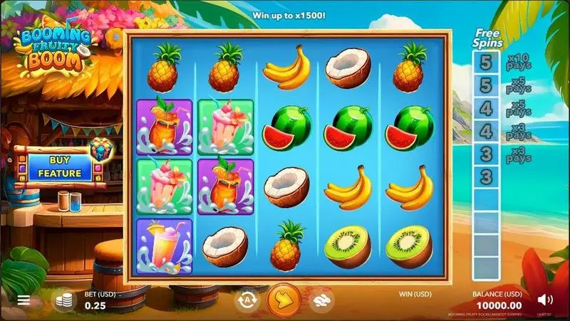 Booming Fruity Boom Mascot Gaming Slots - Main Screen Reels