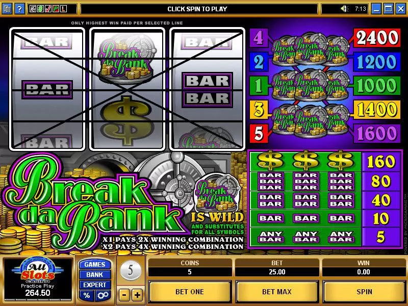 Break Da Bank Mini Microgaming Slots - Main Screen Reels