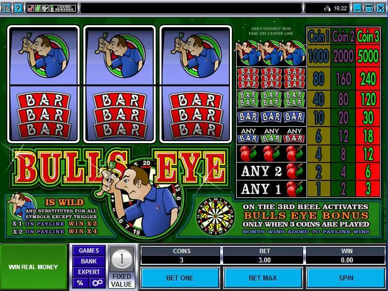 Bulls Eye Microgaming Slots - Main Screen Reels