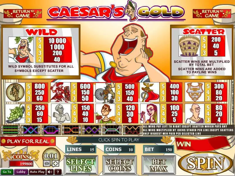 Caesar's Gold Wizard Gaming Slots - Info and Rules