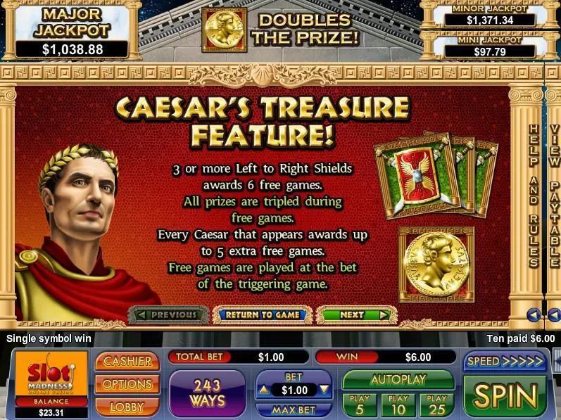 Caesar's Treasure NuWorks Slots - Info and Rules