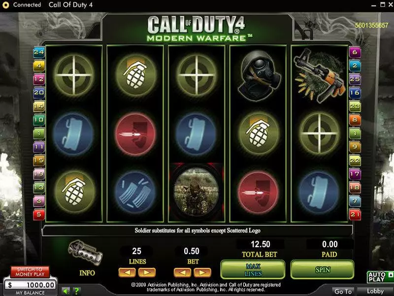 Call of Duty 4 Modern Warfare 888 Slots - Main Screen Reels