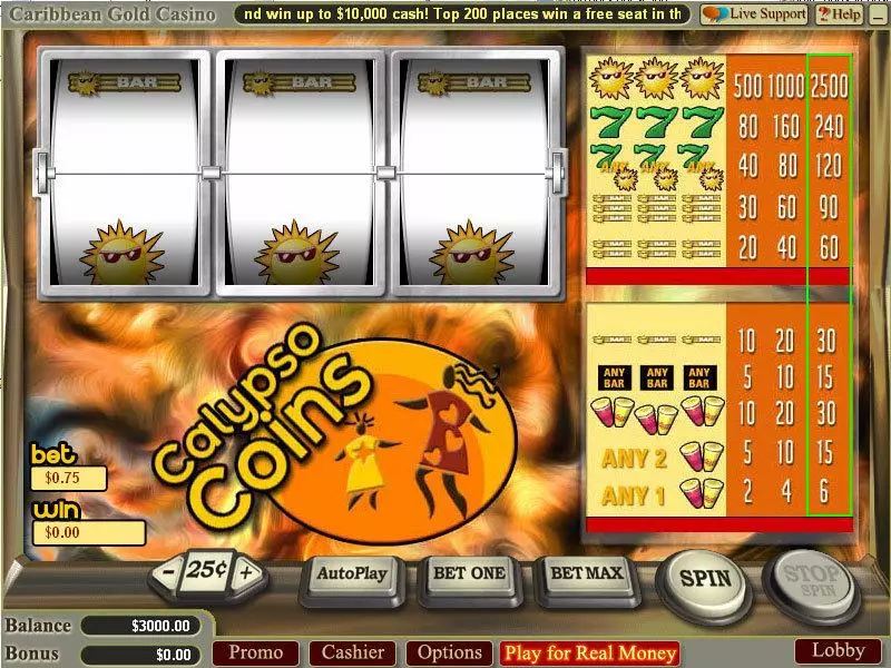 Calypso Coins Vegas Technology Slots - Main Screen Reels