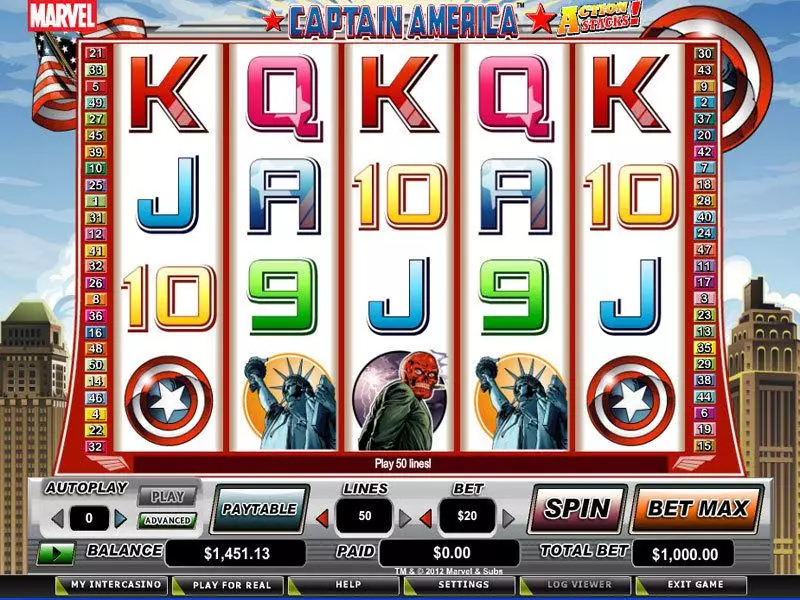 Captain America - Action Stacks! CryptoLogic Slots - Main Screen Reels