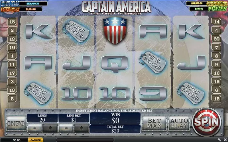Captain America - The First Avenger PlayTech Slots - Main Screen Reels