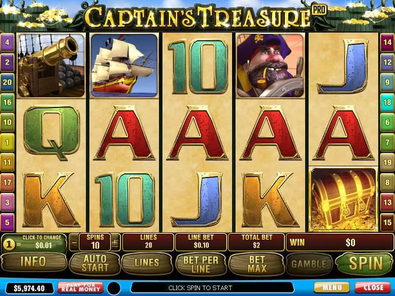 Captain's Treasure Pro PlayTech Slots - Main Screen Reels