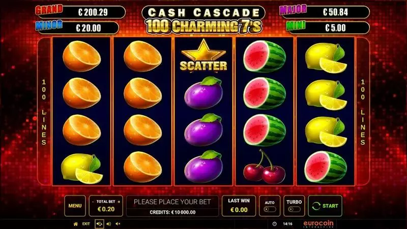 Cash Cascade – 100 Charming 7’s Greentube Slots - Main Screen Reels
