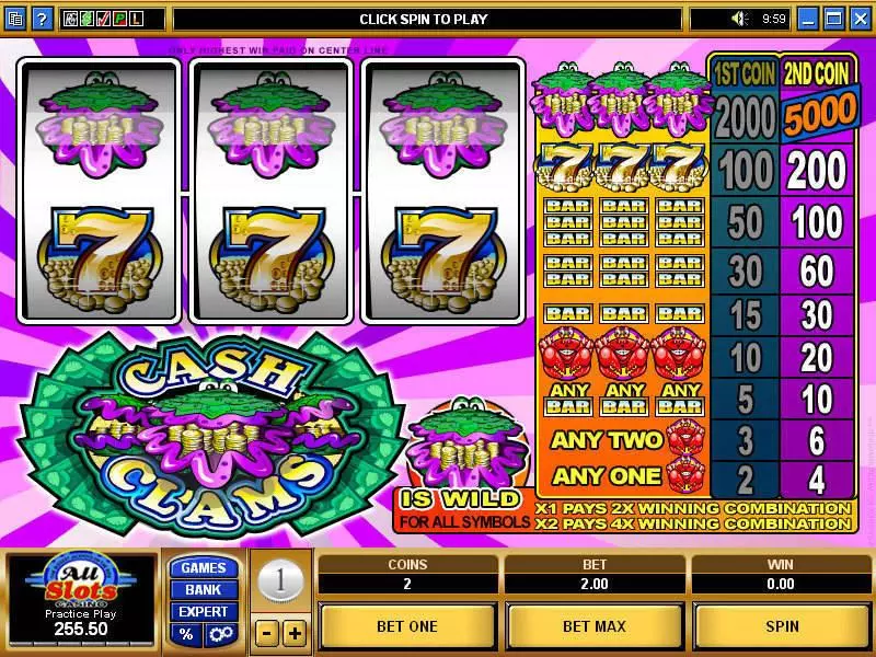 Cash Clams Microgaming Slots - Main Screen Reels