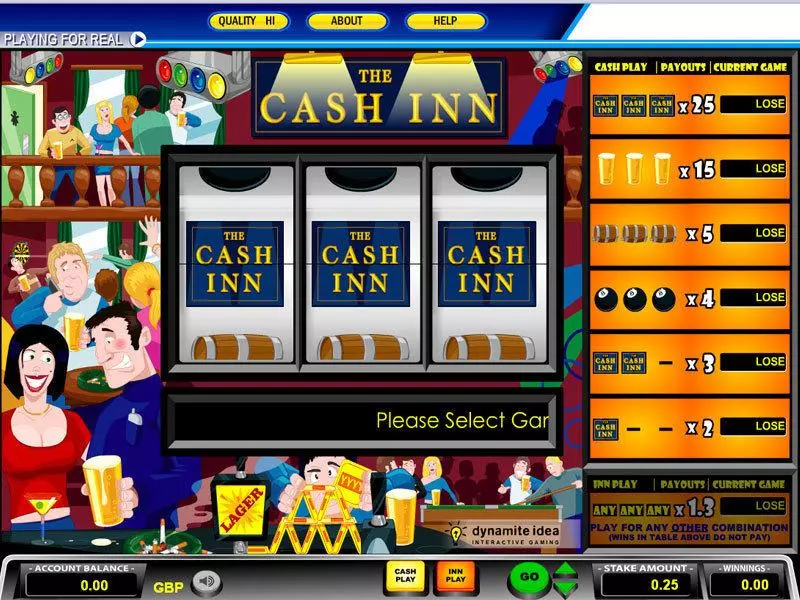 Cash Inn 1 Line Parlay Slots - Main Screen Reels