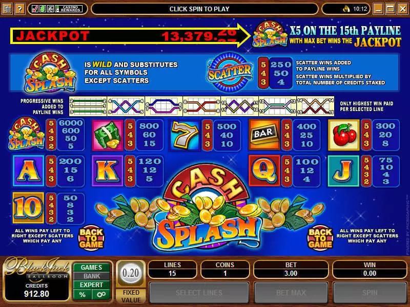 Cash Splash 5-Reels Microgaming Slots - Info and Rules