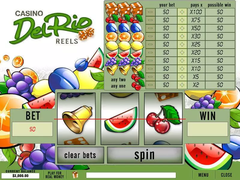 Casino Del Rio Reels PlayTech Slots - Main Screen Reels