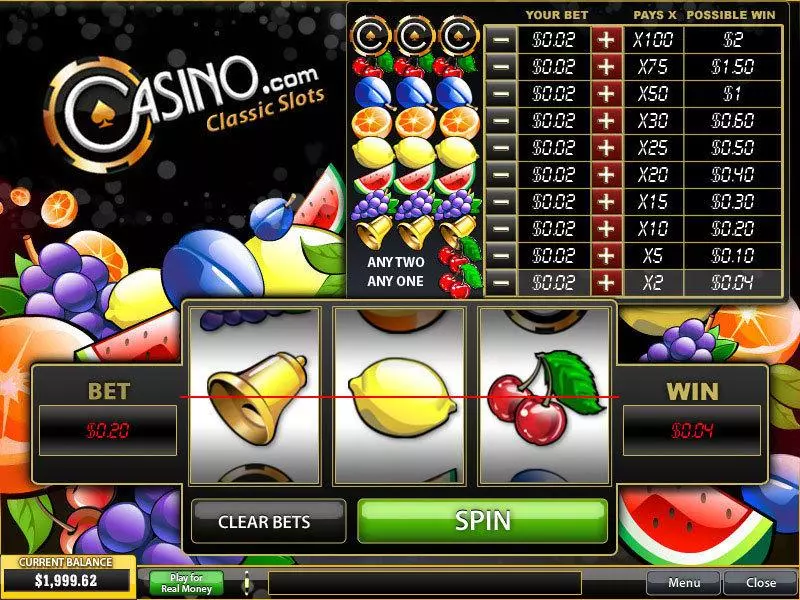 Casino.com Classic PlayTech Slots - Main Screen Reels