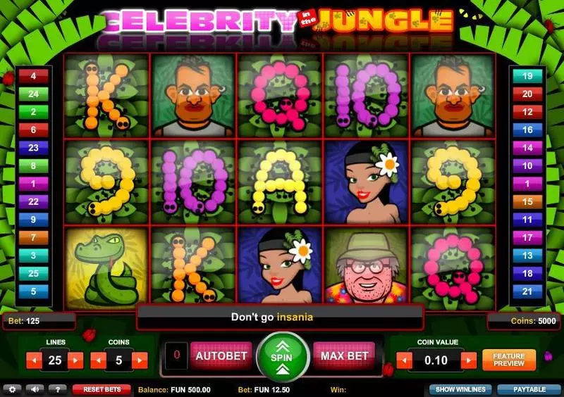 Celebrity in the Jungle 1x2 Gaming Slots - Main Screen Reels