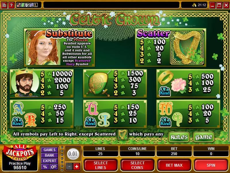 Celtic Crown Microgaming Slots - Info and Rules