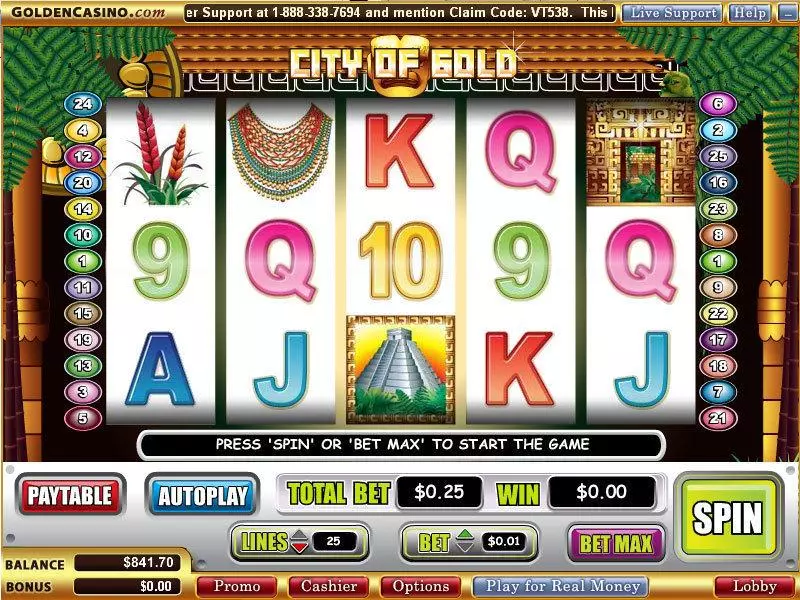 City of Gold WGS Technology Slots - Main Screen Reels