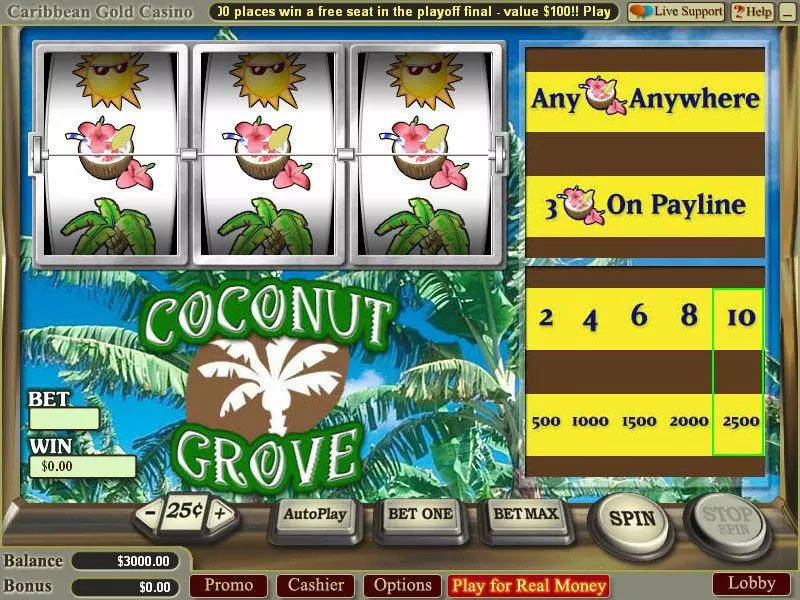 Coconut Grove Vegas Technology Slots - Main Screen Reels