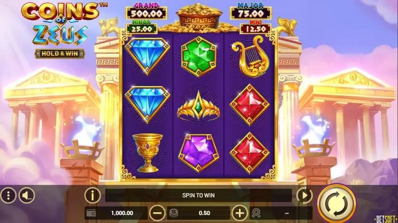 Coins of Zeus – HOLD and WIN BetSoft Slots - Main Screen Reels