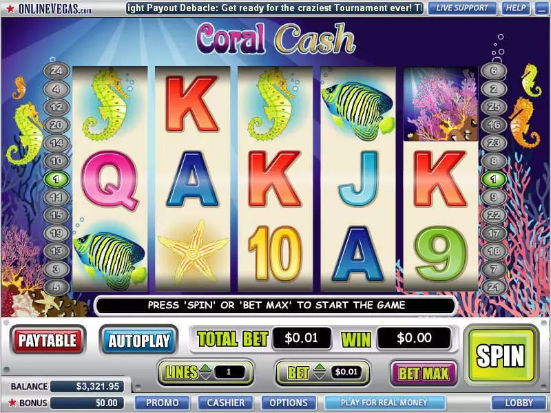 Coral Cash WGS Technology Slots - Main Screen Reels