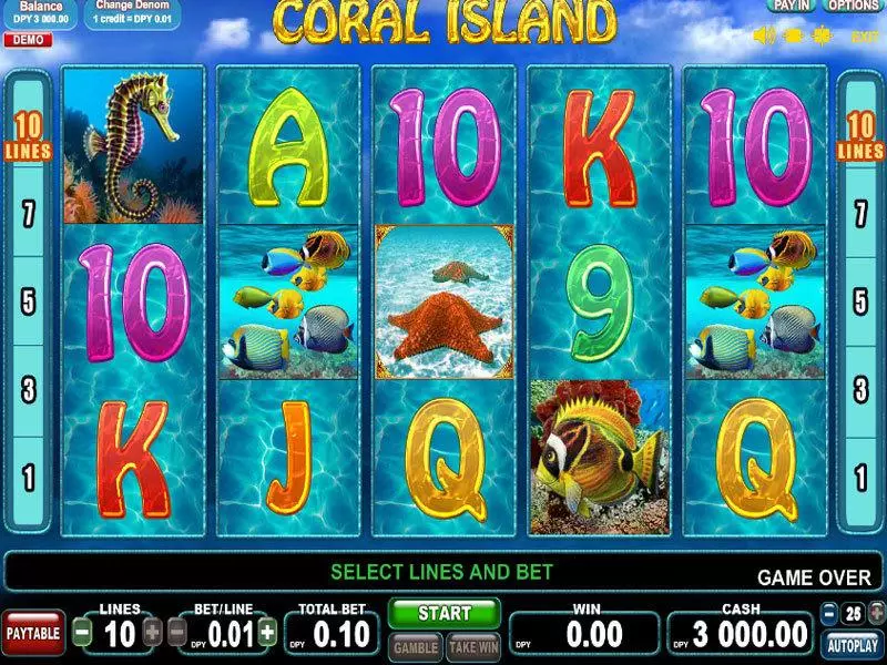 Coral Island EGT Slots - Main Screen Reels