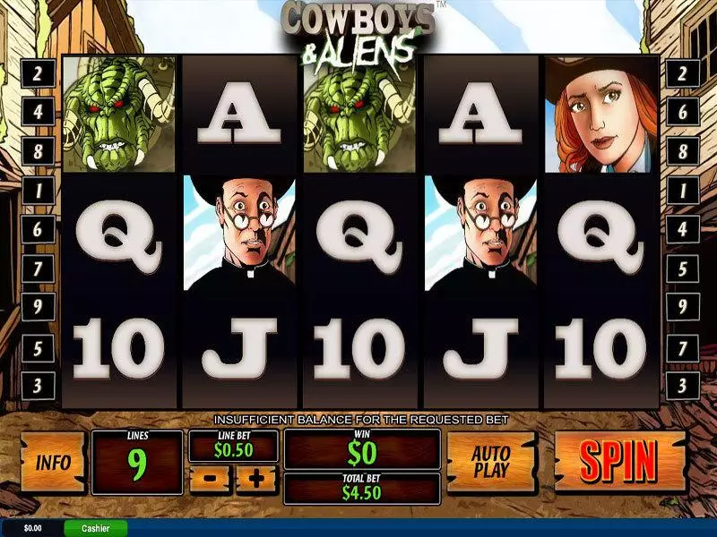 Cowboys and Aliens PlayTech Slots - Main Screen Reels