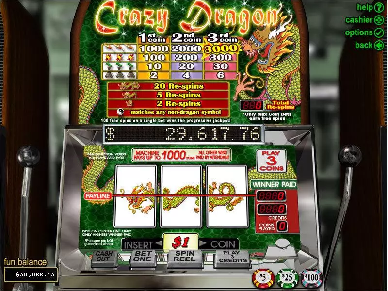 Crazy Dragon RTG Slots - Main Screen Reels