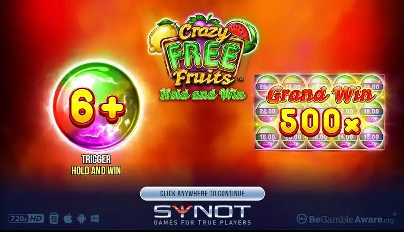 Crazy Free Fruits Synot Games Slots - Introduction Screen