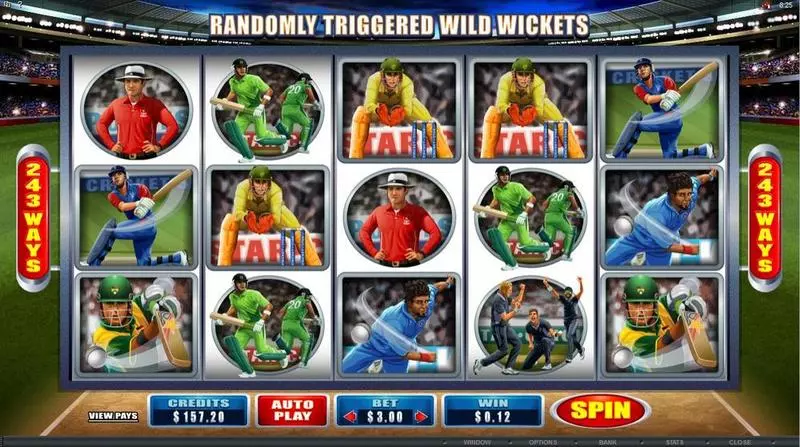 Cricket Star Microgaming Slots - Main Screen Reels