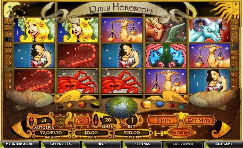 Daily Horoscope CryptoLogic Slots - Main Screen Reels