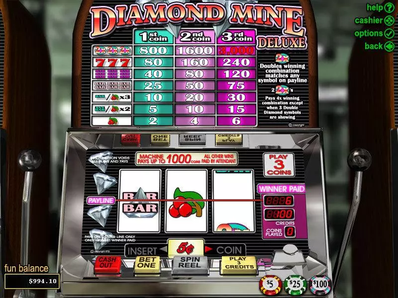 Diamond Mine Deluxe RTG Slots - Main Screen Reels